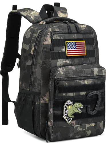 XINTREY Mochila tática infantil para meninos mochila escolar 20L mini mochila infantil para acampamento ao ar livre viagens (preta CM)