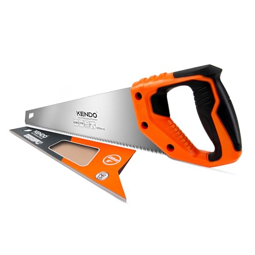 KENDO Fuchsschwanz Säge 450 mm – 7 Zähne/Zoll – Handsäge Holz – FastCut – mit ergonom. Bi-Materialgriffen – Holzsäge mit gehärteter, dreifach geschliffener Verzahnung