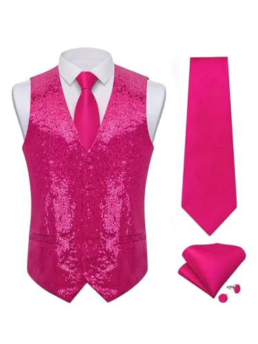 Chaleco de traje de lentejuelas elegante con gemelos cuadrados de gala 6