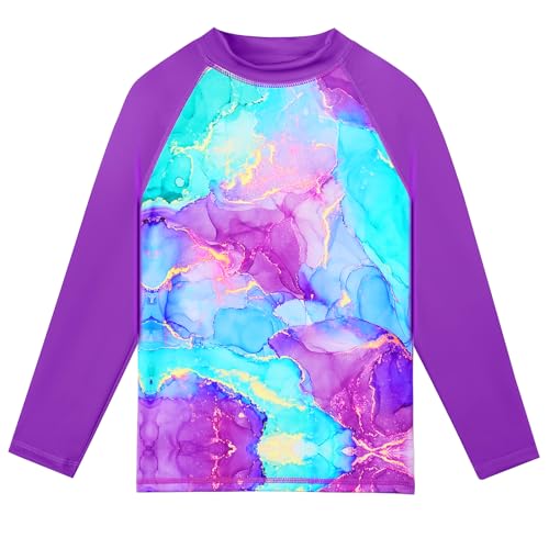 Image of TFJH E Girls Long Sleeve Two Piece Rash Guard Set UPF 50+ 3-13 Y | Stretchy & quick-dry fabric, breathable & lightweight, UPF 50+ sun protection, ideal for pool beach vacation