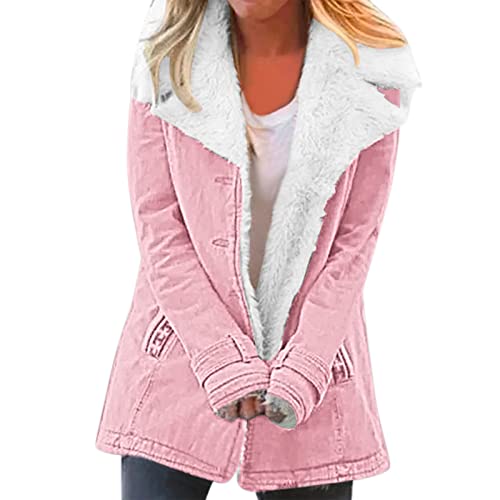 Manteau d'hiver chaud femme rose boutonné en grande taille S
