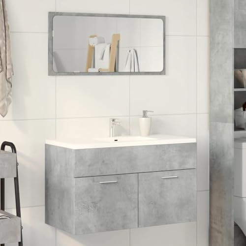 BOWEKAM Muebles, juegos de muebles, juegos de muebles de baño, armario de lavabo de hormigón gris, 80 x 38,5 x 46 cm, madera de ingeniería