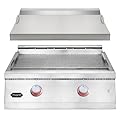 Hygrill 30-Inch Premium Built-In Natural Gas Griddle for Outdoor Kitchen, Durable 304 Stainless Steel 2-Burner Flat Top Grill with Lid and LED lights