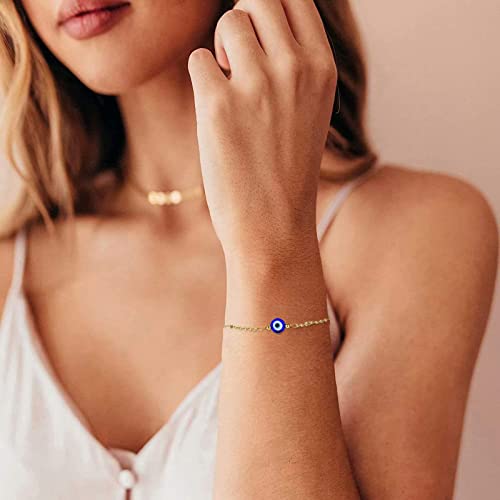 Dainty Evil Eye Bracelets for Women, Gold Plated Adjustable Evil Eye Lucky Amulet Chain Bracelet Jewelry Gifts4