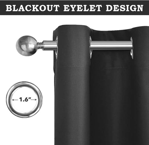 Aspire Homeware Blackout Curtains for Living Room 46x72 Inch Grey Eyelet Curtains for bedroom Super Soft Privacy Curtain and Drapes 2 Panels with Tiebacks - Image 7
