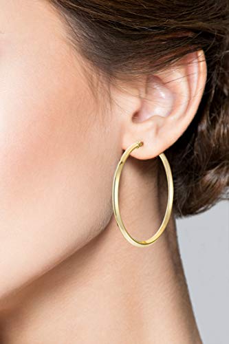 Miabella 18K Gold Over 925 Sterling Silver 2.5Mm High Polished Knife Edge Hoop Earrings For Women Teen Girls 15Mm, 20Mm, 30Mm, 40Mm, 50Mm Lightweight Earrings Made In Italy (40Mm (1 5/8 Inch)) #TOP1