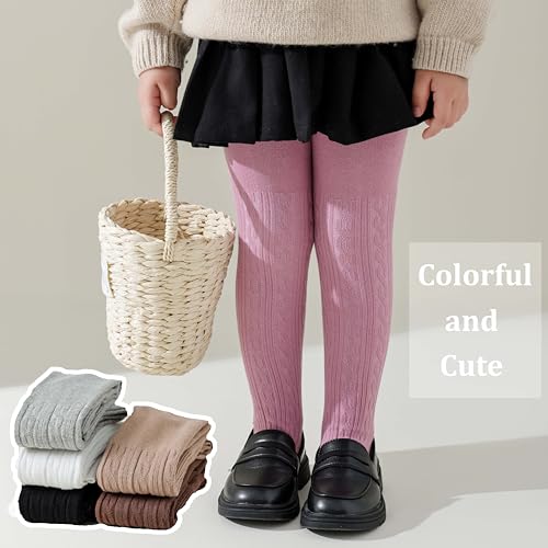 Marchare Baby Girls Tights Thick Solid Cable Knit Leggings Winter Warm Stockings For Toddler Girls 1/2/3/4/5 Pack3