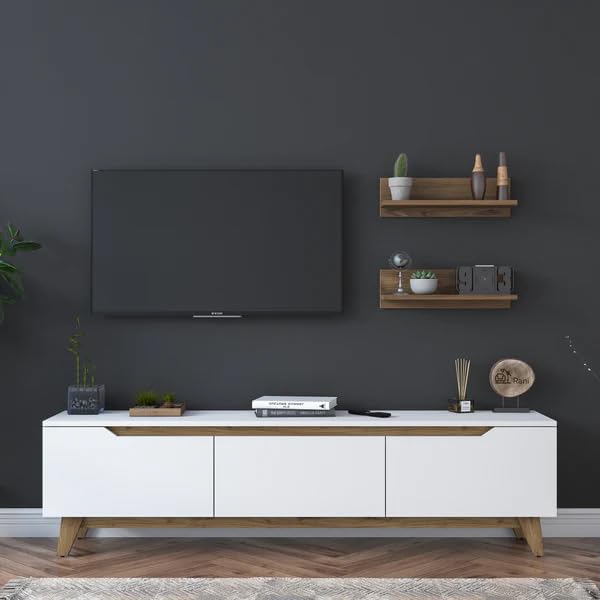 Spyder Craft DIVYSA D1 TV Unit with Wall Shelf,TV Stand with Bookshelf Wall Mounted with Shelf, Color: White & Brown (Brown), Engineered Wood