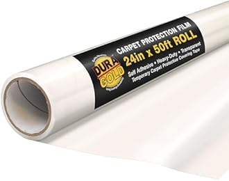 Dura-Gold Carpet Protection Film, 24-inch x 50-Foot Roll, Clear Plastic Carpet Protector, Self-Adhesive Plastic for Temporary Stair, Rug, and Floor Protection