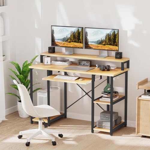 Image of Un-Desk Nova Computer Table for Home Office and Study Table with 3 Shelf Workstation Desk for Desktop Pc Laptop and Gaming with Keyboard Tray Reversible Shelf Left and Right 120 CM Oyster Cream