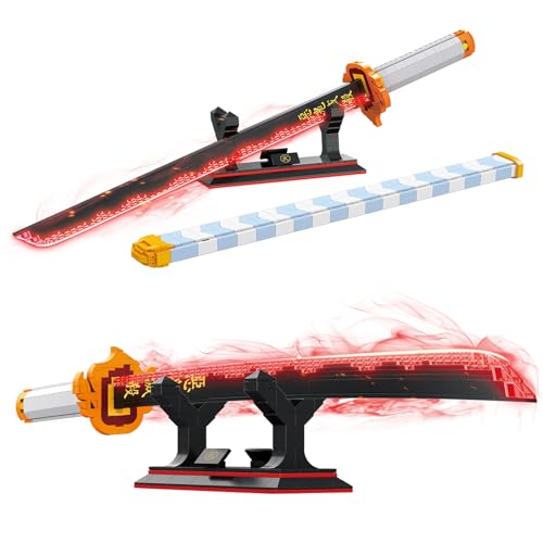 Image of TOY PLAYER Demon Sword Toy Building Set, Rengoku Kyoujurou Sword with Scabbard and Stand, Katana Building Set, Gift for Anime Fans (792 Pcs)