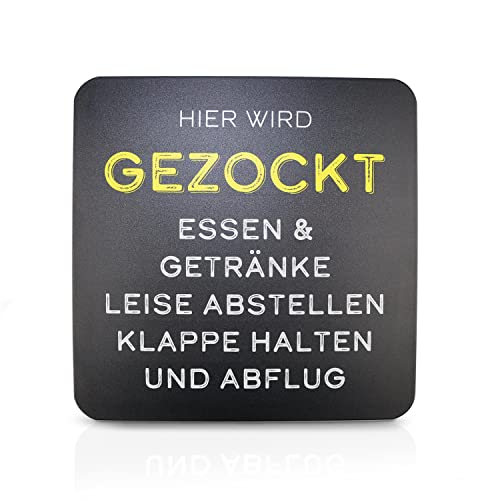 signodoo® Funschild "Hier wird gezockt Essen und Getränke leise abstellen..." | BxH: 20,0 x 20,0 cm, Aluminiumverbundplatte | Prägeschild mit lustigem Spruch | Spaßschild Cover