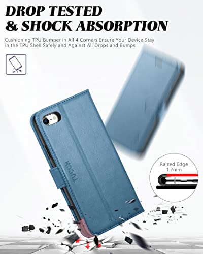 Tucch Case For Iphone Se 2022/Iphone Se 2020/Iphone 8/Iphone 7, Pu Leather Wallet Magnetic Stand Folio With Card Slot Holder, [Tpu Shockproof Inner Case] Compatible With Iphone Se3/7/8/Se2, Lake Blue #TOP5