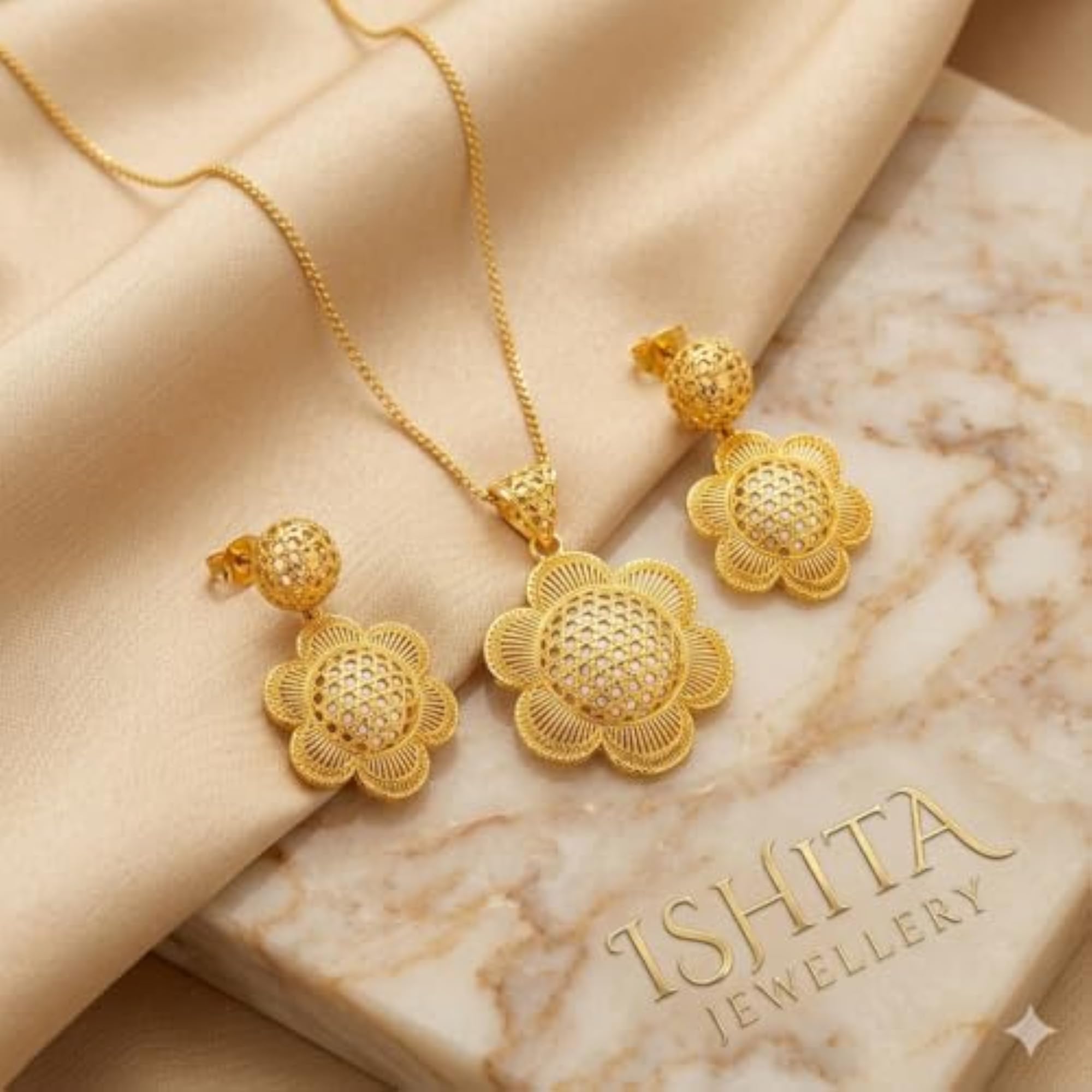 Gold Plated Copper Filigree Pendant with Ruby Red Stone