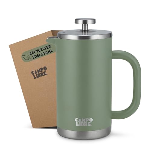 Campo Libre.® Giorgio. French Press I Kaffeebereiter aus doppelwandigem Edelstahl 0,6l I plastikfreie Kaffeepresse mit Thermofunktion inkl. Ersatzfilter I Kaffeezubereiter I 100% recycelter Edelstahl