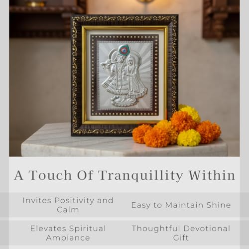 Image of BHAGWATIJEWELS Silver Coating Radhakrishna Frame | Divine Home Decor | Wall Mount Square Photo Frame for Gift, Wooden Square PhotoFrame for Temple | tabletopframe (5 inch x 5.50 inch Inch)