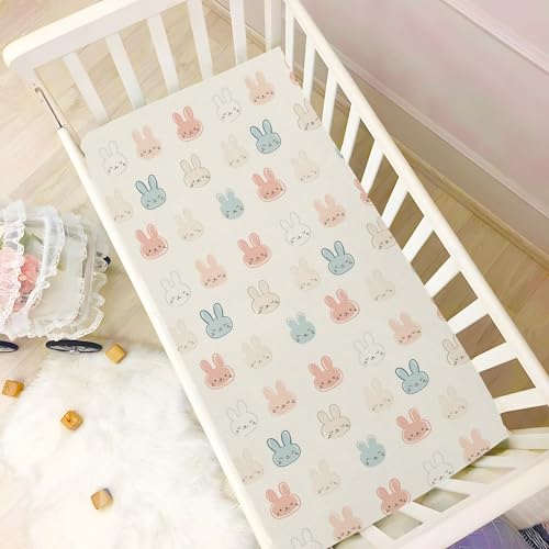 Image of Rabbit Face Pattern Crib Sheets Stretchy Portable Sheets for Baby Toddler Breathable Soft Crib Mattress Sheet for Girls Boys