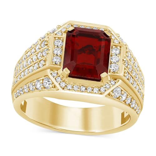 10K 14K 18K Solid Real Gold Men’s 1-7CT Ruby Ring Solid Gold Ring for Men Garnet Engagement Wedding Anniversary Signet Jewelry for Him Size 4-16