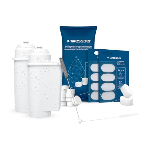 Wessper Reinigungsset für Kaffeevollautomaten – Kompatibel mit Siemens EQ Series & Brita Intenza TZ70003 TZ80004 – Inkl. 2 Wasserfilter, 8 Entkalkungstabletten, 10 Reinigungstabletten & 5 Bürsten