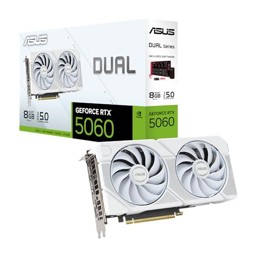 ASUS Dual NVIDIA GeForce RTX 5060, Scheda Grafica da 8 GB GDDR7, 128 Bit, PCIe 5.0, 2,5 Ventole Axial-Tech, 1 HDMI 2.1, 3 DisplayPort 2.1, Software GPU Tweak III, Bianco, DUAL-RTX5060-8G-WHITE