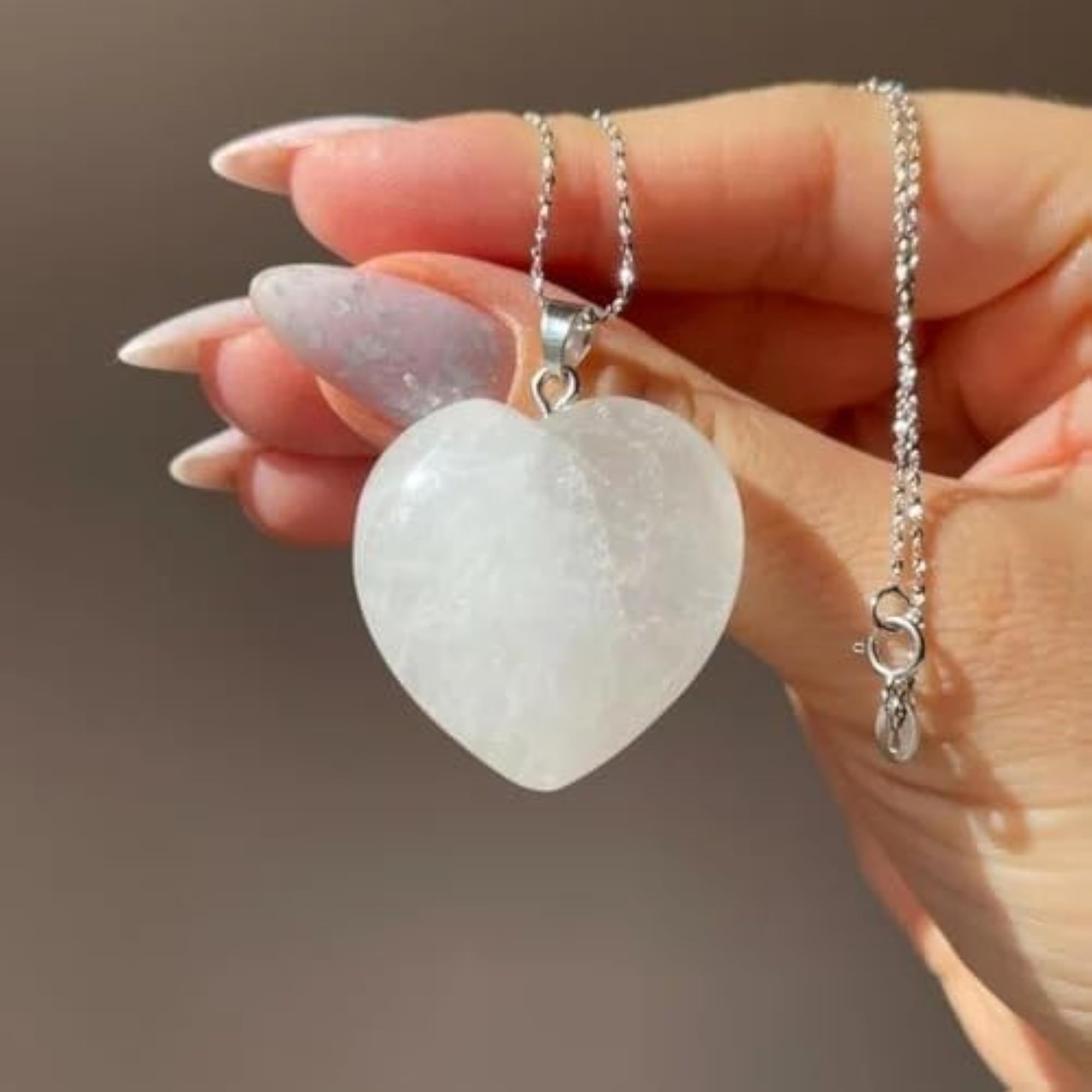 Women's Natural Clear Quartz Heart Pendant, Elegant Locket Design