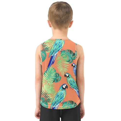 J JOYSAY Bird Palm Leaves Orange Boys Tank Top Sleeveless Muscle Shirts Quick Dry Kids T-Shirts 3-15T3