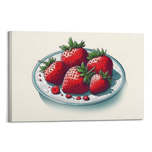 Art mural moderne fraises sur assiette pour sublimer la décoration esthétique de votre cuisine