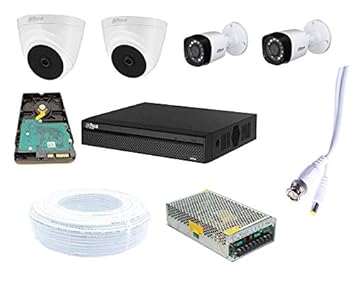 Dahua Wired Full HD 2MP Cameras Combo KIT 4CH HD DVR+ 2 Bullet Cameras + 2 Dome Cameras+1TB Hard DISC+ Wire ROLL +Supply & All Required Connectors
