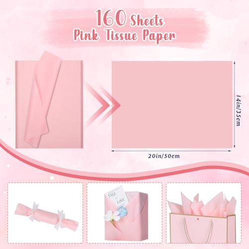 Image of woric 160 Sheets Pink Tissue Paper for Gift Bags 20 X 14 Inches | Wrapping Tissue Paper Bulk for Baby Shower Girls Weddings Bachelorette Party Decorations Crafts Bouquet Packaging