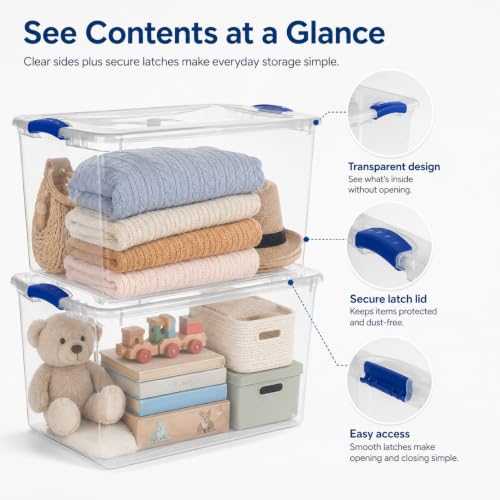 Image of 66 Qt Storage Bins 2-Pack, Clear Plastic Containers with Secure Latch Lids