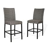Iwicker Patio PE Wicker Height Bar Chairs, Outdoor Heavy-Duty Steel Frame Rattan Bar Stools with Pad