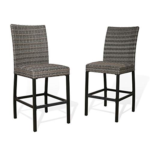 Iwicker Patio Pe Wicker Height Bar Chairs, Outdoor Heavy-Duty Steel Frame Rattan Bar Stools With Padded Quick Dry Foam And Curved Backrest, Set Of 2 #TOP24