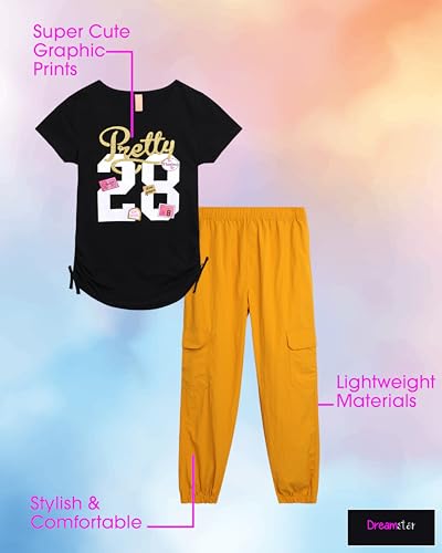 Image of Dreamstar Girls' Pants Set - 2 Piece Casual Short Sleeve T-Shirt and Cargo Parachute Pants - Trendy Outfits for Girls (7-14)