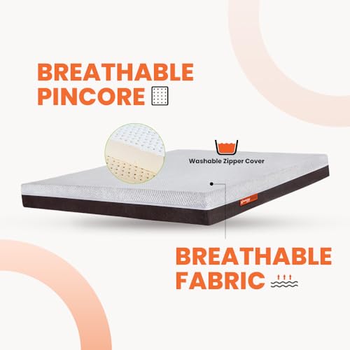 Image of Sleepyhead Laxe Designed by Duroflex - Pincore Latex Mattress with BodyIQ Orthopedic Memory Foam |Medium Firm |10 Years Warranty |3 Zone Support |Washable Cover |8 Inch Queen Bed Mattress (72x60x8)