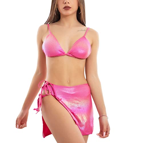 Bikini triangle fuchsia taille 42 avec son paréo assorti pour vos après-midi lounge à la mer