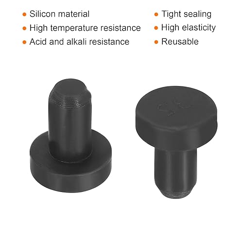 Image of uxcell High Temp Silicone Plug Mount Dia 3.4mm /0.13 inch T Shaped Solid Rubber Stopper Hole Plugs for Powder Coating Plating Waterproof Sealing Plugs Black Pack of 20(OD 6.6mm)