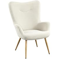 Yaheetech Fauteuil de Salon à Haut Dossier en Velours Côtelé Beige