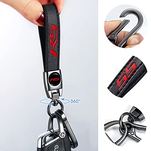 Image of Black RS Car Keychain, Premium Metal & Leather, Anti-Scratch Anti-Drop, Compatible with Chevy Camaro Cruze Equinox Blazer Traverse Monza Trackerc Cars, Black with Red RS Emblem