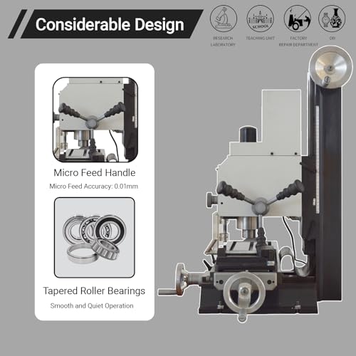 INTBUYING Benchtop Mini Milling Drilling Machine R8 Mill Drill Machine Precision Powerful Drill Mill Machine Micro Feed 50-2250rpm 1100W Metalworking Milling Machine for Professionals&Hobbyists 110V - Thumbnail 7
