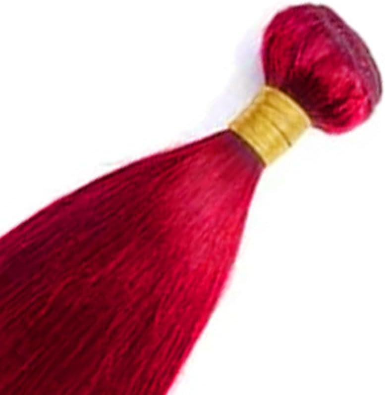 赤人毛束 赤ストレート 1束 未処理 ブラジリアンバージンヘアーエクステンション 14インチ バーガンディ 人毛束