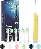 7am2m Sonic elektrische Zahnbürste mit 6 Bürstenköpfen für Erwachsene und Kinder, kabellose Schnellladung, eine Ladung für 60 Tage, 5 Modi mit 2 Minuten eingebautem Smart Timer