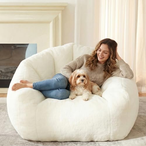 Image of HUGHEAVEN Max Giant Bean Bag Chair, Oversized Bean Bag Sofa for Adults & Teens, Ultra-Soft Comfy Fluffy Floor Lounge Chair with Armrests, Large Bean Bag Couch for Gaming, Reading & Relaxing