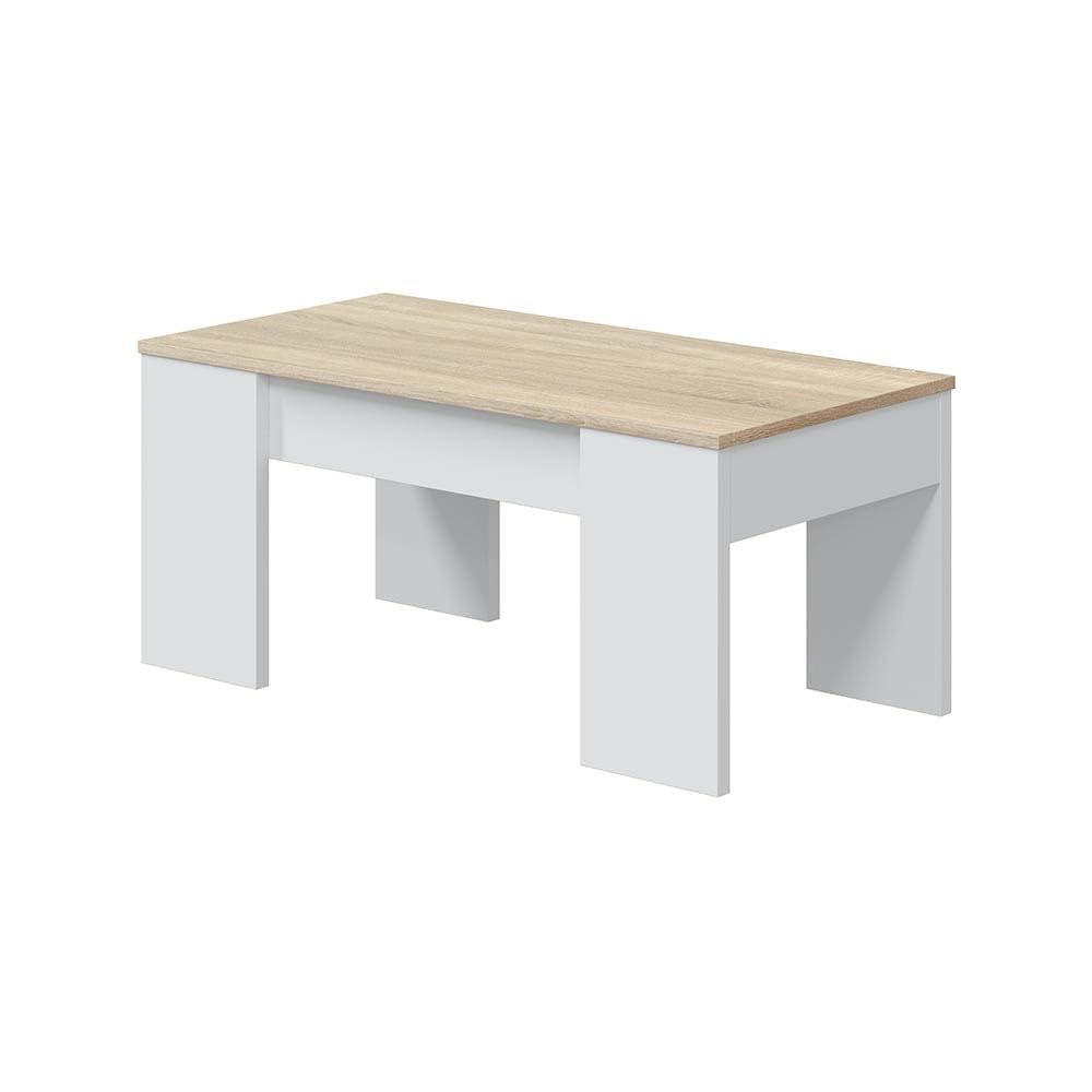 Habitdesign 0F1640A - Tavolino da salotto Low Cost, tavolo da pranzo colore Rovere Canadese - Bianco Artik, misura 100 cm (lunghezza) x 45-56 cm (altezza) x 50 cm (profondità)