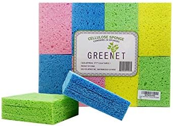 Cellulose Sponges Kitchen, for Washing Dishes, in Bulk, 24 Pack (3 Count x 8 Individually Wrapped + 2 Free Scouring Pads), 100% Natural Biodegradable