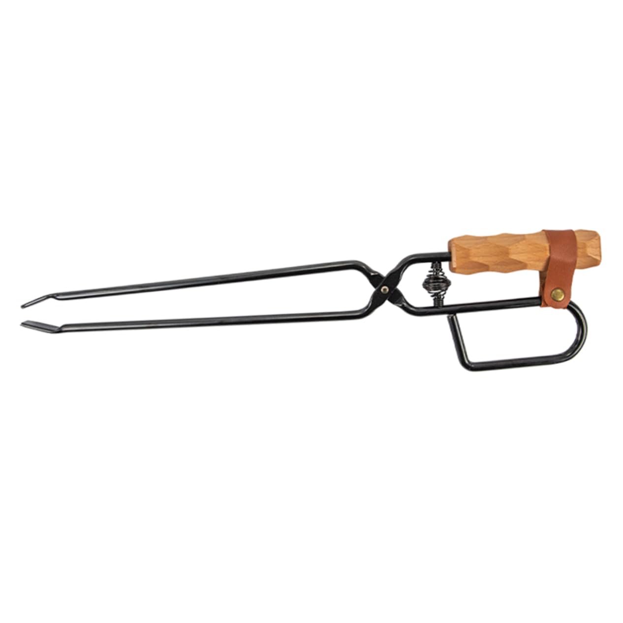 Pinza per Carbone da Barbecue in Ferro e Legno, 1 Pezzo | Nera, Uso Cucina e Picnic, Leggera e Robusta, Impugnatura in Pu per Presa Stabile