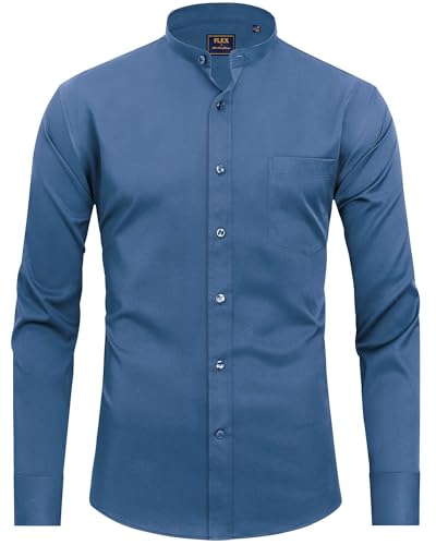 siliteelon Hemd Herren Bügelfrei Hemd Herren LangarmTürkisblau Regular fit Hemd Stehkragen Herren Business Hemden Anzug Hemd,L
