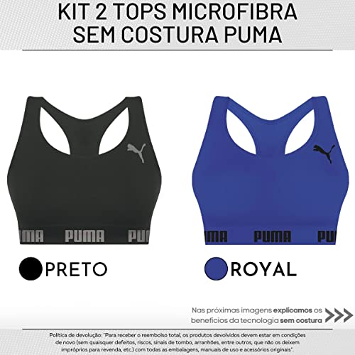 Kit 02 Top Nadador Puma Sem Costura | 1 Preto - 1 Azul Royal | M (40-42) | 27070.001_550_617_M_02UN_