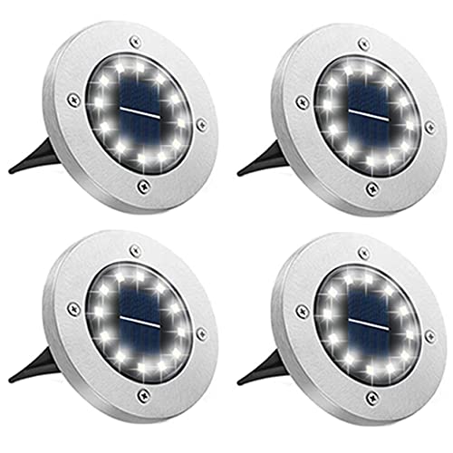 Bowfar 4 Stück Solar Bodenleuchten Aussen, Solarleuchten Garten mit 12 LEDs für Außen, 3000K Kaltweiß Wasserdicht Led Solar Gartenleuchten, Solarlampen für Rasen Auffahrt Gehweg Patio Garden