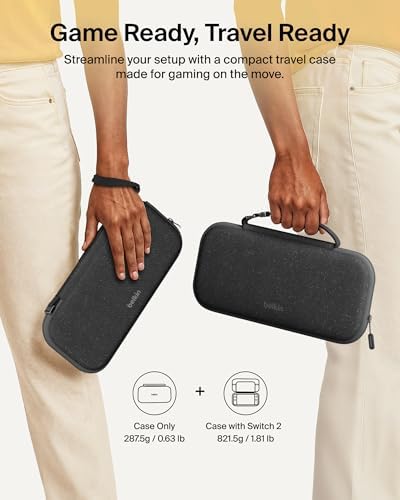 Belkin Nintendo Switch 2 Case, Travel Bag w/AirTag Holder & Storage Pocket for Up to 12 Game Cards - Portable, Lightweight Carrying Case w/Hard Shell, Soft Interior, Switch 2 Accessories - Charcoal — view 4