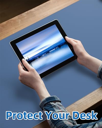 Image of Leather Desk Pad Blotter,Mouse Pad,Office Desk Mat, Non-Slip PU Leather Desk mat,Large Desk mat,Waterproof Keyboard mat for Office /Home /Decor (Grey Blue,31.5 inch x 15.7 inch)